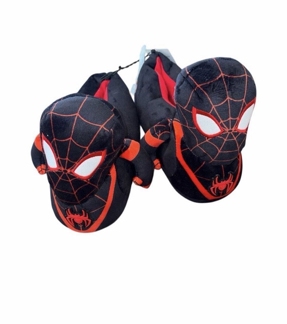 Marvel Spider-Man Miles Morales Kids Plush Slippers Black Red Size 2-3 NWT